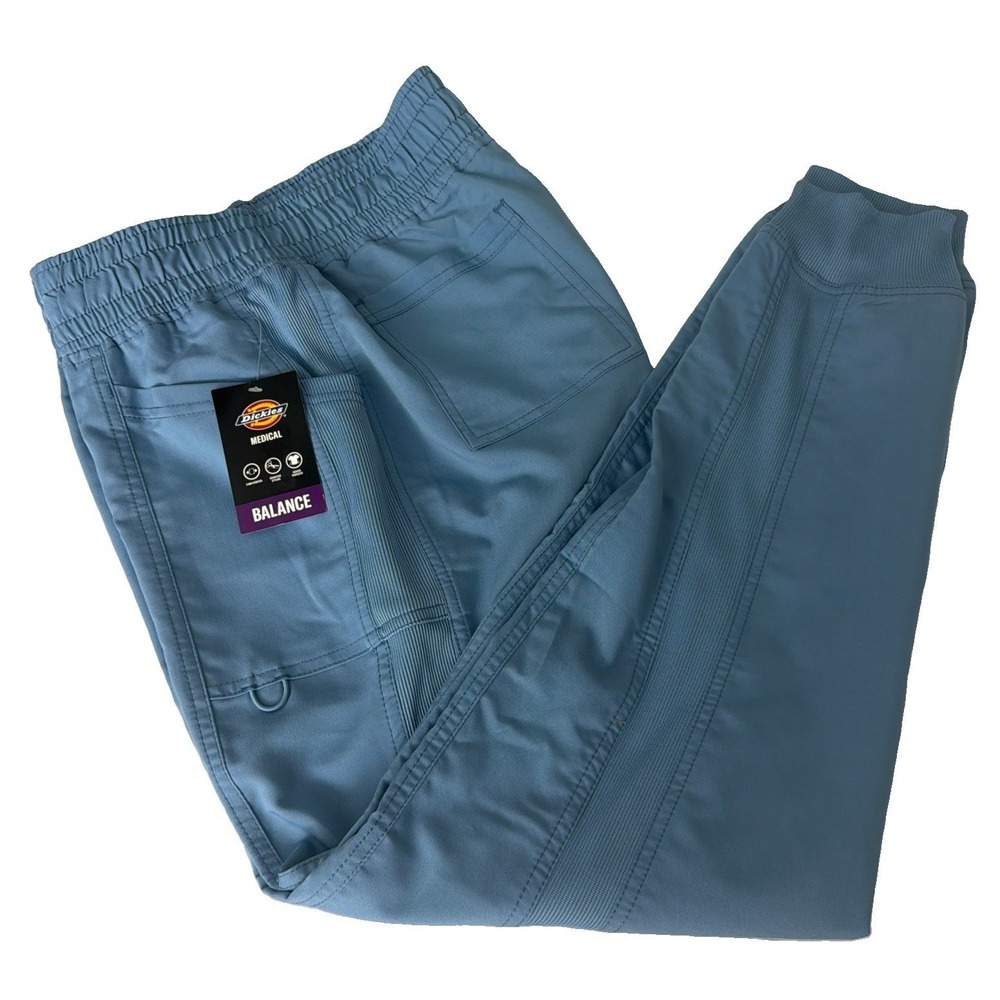 Dickies Women's Balance Scrub Pants Jogger Mid Rise 5 Pockets Blue Jean Size L